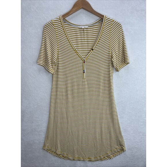 Anthropologie Pure + Good Striped Shirt Dress Yellow White Size Small - Picture 3 of 9